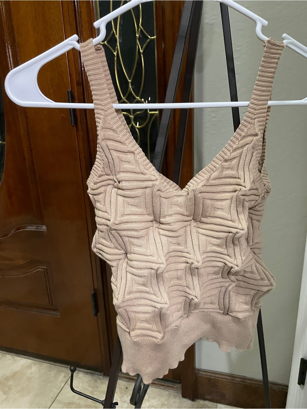 Textured V-Neck Tank Top — Nude size S 4 beige cream